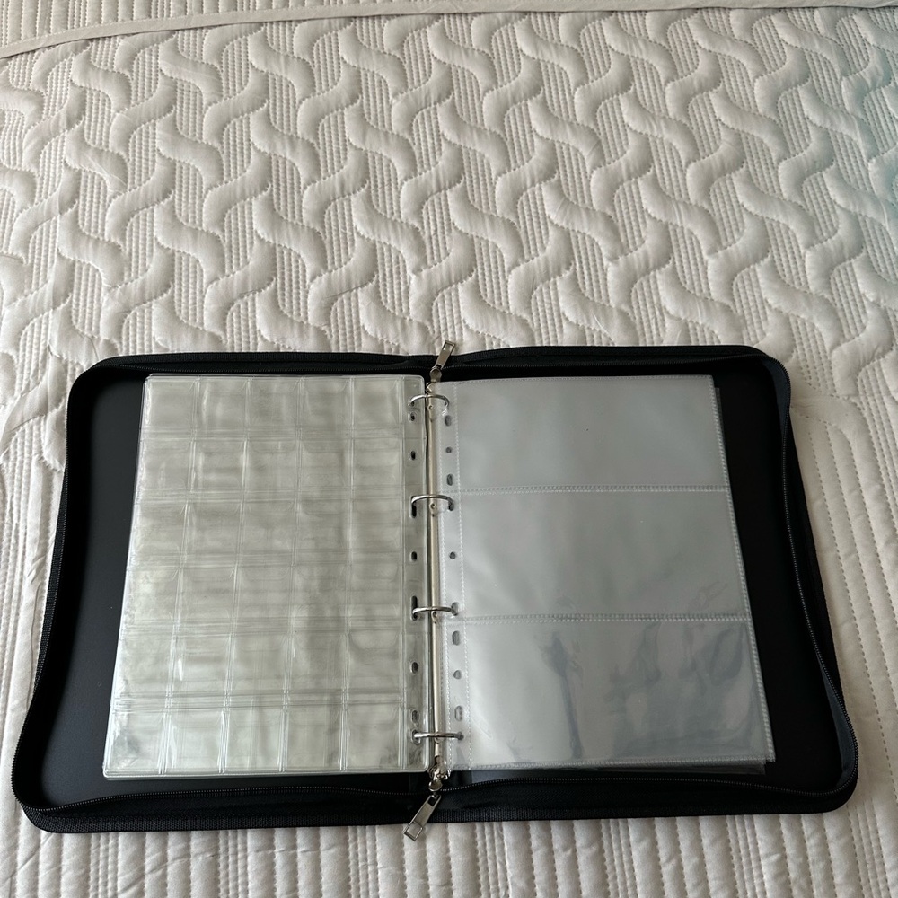 Pre owned- Black Zippered 3-Ring Card Binder with 24 Clear Sleeves